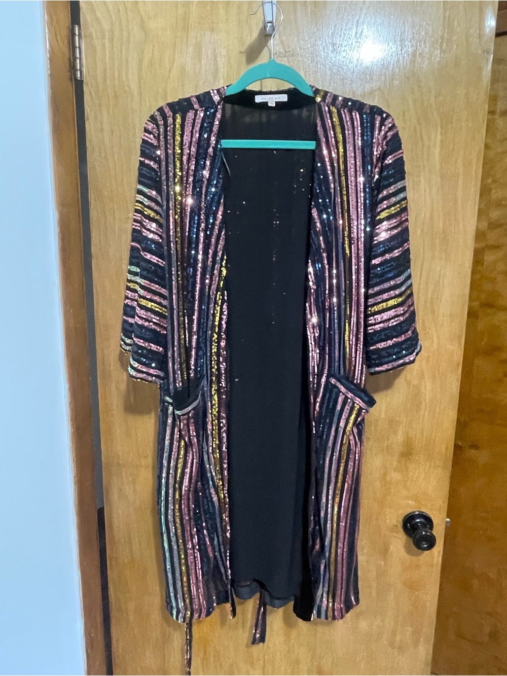 Skies Are Blue multicolor sequin belted duster cardigan - M/L